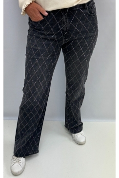 Miss R.J. jeans wide leg met glitter steentjes zwart (RH31)