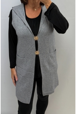 Lang mouwloos vest met capuchon Moon grijs SALE. PTL