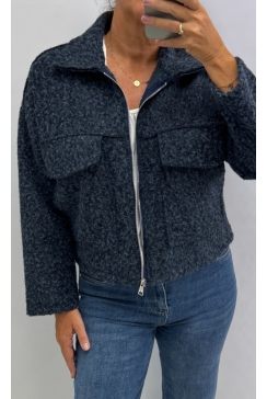 Jas/vest met kraag en en zakjes Vilke donker blauw