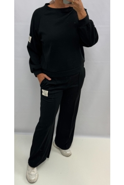 2-delig set met LANGE MOUW life isn't perfect zwart