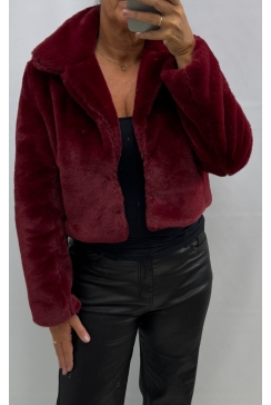 Korte fakefur/bont  jas met sluiting Desy imitatiebont bordeaux