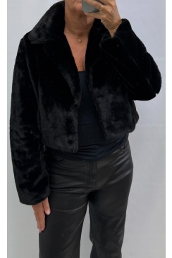 Korte fakefur jas met sluiting Desy imitatiebont zwart