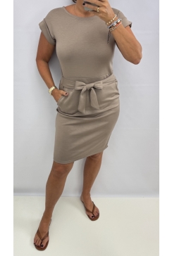 Strik koord jurk met zakjes Patries taupe