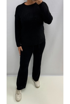 Fijngebreide set met ziggie trui en broek zwart (HC-552)