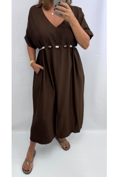 Jurk met v-hals en kralen in de taille Jesa bruin