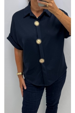 Vest met gouden maan en zon knopen donker blauw