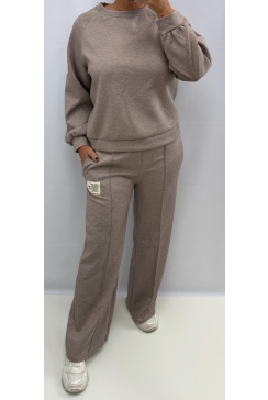 2-delig set met LANGE MOUW life isn't perfect beige
