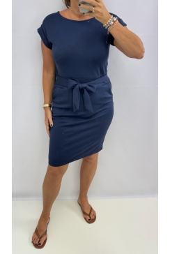 Strik koord jurk met zakjes Patries donker blauw