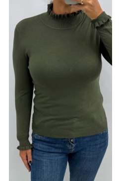 Turtleneck trui met froezel aan de hals en mouw Froetie army