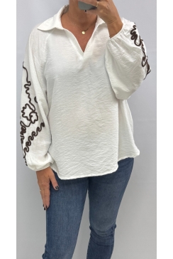Blouse met kraag en touw details op de mouw Meryl off-white