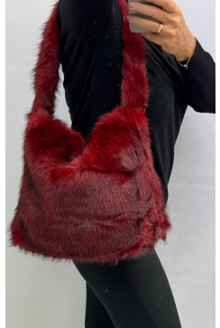 Furry/bont tas met druksluiting rood (HXB25-3)