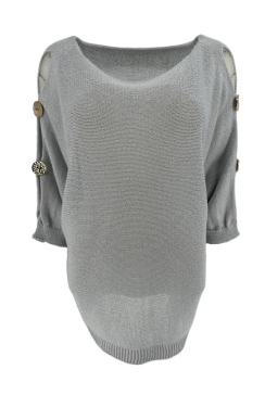 Fijn gehaakte trui met gouden knopen op de mouw grijs