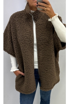 Oversized vest van teddy stof Sally bruin