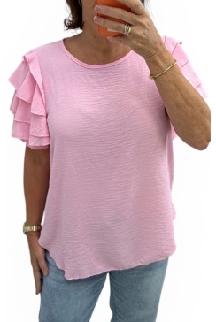 Blouse met 4 laags volant mouw Ella licht roze