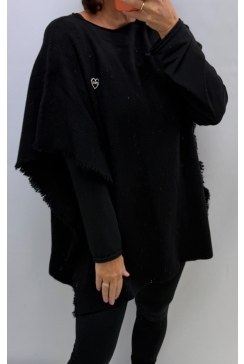 Poncho met ruit details en heart Corrie zwart SALE. PTL