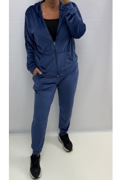 2-delig set velours met vest en broek blauw (SET-676)