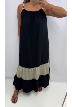 Lange mouwloze jurk met koord en stroken Lana zwart