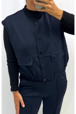 Mouwloos gilet met fake zakjes en knopen Jip donker blauw (SWD)