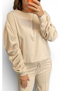 Travelstof blouse met geplooide mouw Puk beige (TVB)