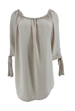 Blouse met elastieke hals en strik aan de mouw Kelsey beige