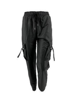 Leather-look Cargo broek zwart (95596) SALE