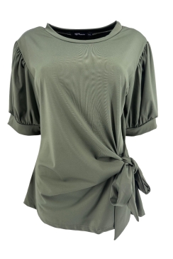 Travelstof shirt met knoop aan de onderzijde Magda army.  ttsb