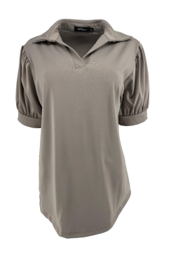 Travelstof shirt met kraag Wynona taupe. ttsb