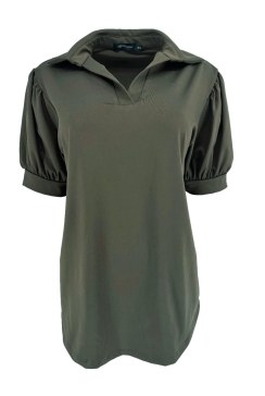 Travelstof shirt met kraag Wynona dark army. ttsb