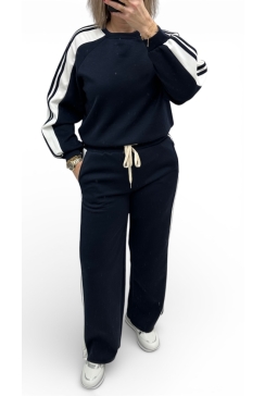 2-delig set met BREDE bies donker blauw