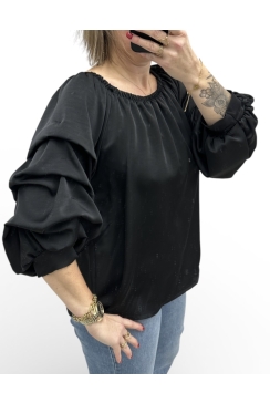 Satijn-look blouse met waterval mouw Melissa zwart