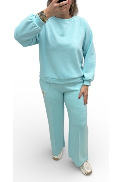 2-delig set met LANGE MOUW life isn't perfect mint blauwCOS