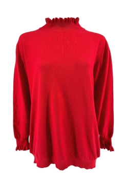 Turtleneck trui met froezel aan de hals en mouw Froetie rood