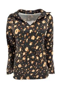 Blouse met kraag en lange mouw spotted cognac (SALE)