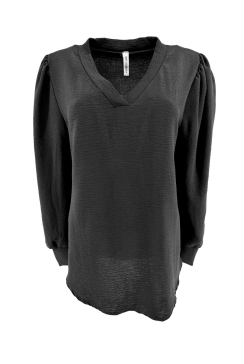 Blouse met v-hals en lange mouw met plooien zwart