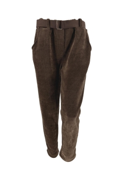 Rib velvet broek met riem bruin