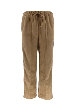 Suedine broek met panterprint bies en naad camel (SALE)