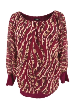 PLUS Blouse brede boord lange mouw Iris striped animal donker cerise. fbk