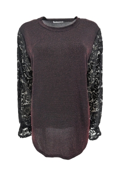 Blouse met GLITTER en ronde hals met kanten mouw Blaire rood