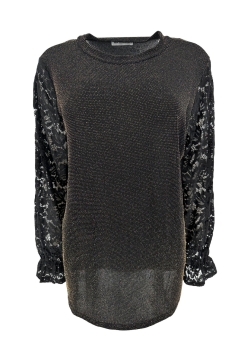 Blouse met GLITTER en ronde hals met kanten mouw Blaire goud