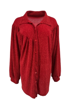 Blouse met kraag hals en knoopjes Alice met GLITTER rood