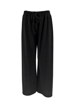 Broek met rechte broekspijp en koord glitter STRIPED zwartSALE #FBK