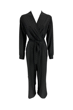 JUMPSUIT met lange mouw en overslag STRASS zwart