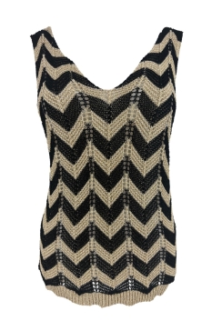 Fijn gehaakte top met zigzag motief sparkle zwart