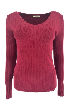 Trui met lange mouw en rib met knoopjes aan de mouw bordeaux