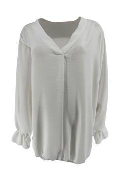 Blouse met V-hals en elastiek aan de onderzijde Julia off-white