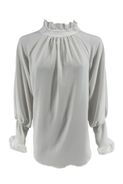 Blouse met ruffle en knoopje in de hals Nicole off-white (SALE) (tkd)