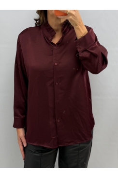 Satijn-look blouse met kraag Nikita wijnrood SALE