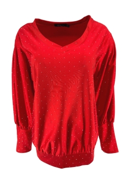 Blouse met strass steentjes en boord met V-hals Tippie rood (SALE)