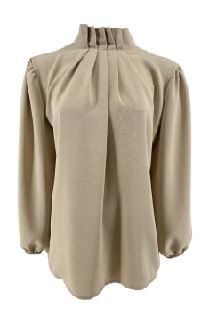 Blouse met opstaande boord en smock aan de mouw Sammie beige (SALE) (tkd)