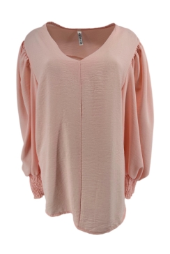 Blouse met v-hals en smock aan de mouw Guusje licht roze (SALE)
